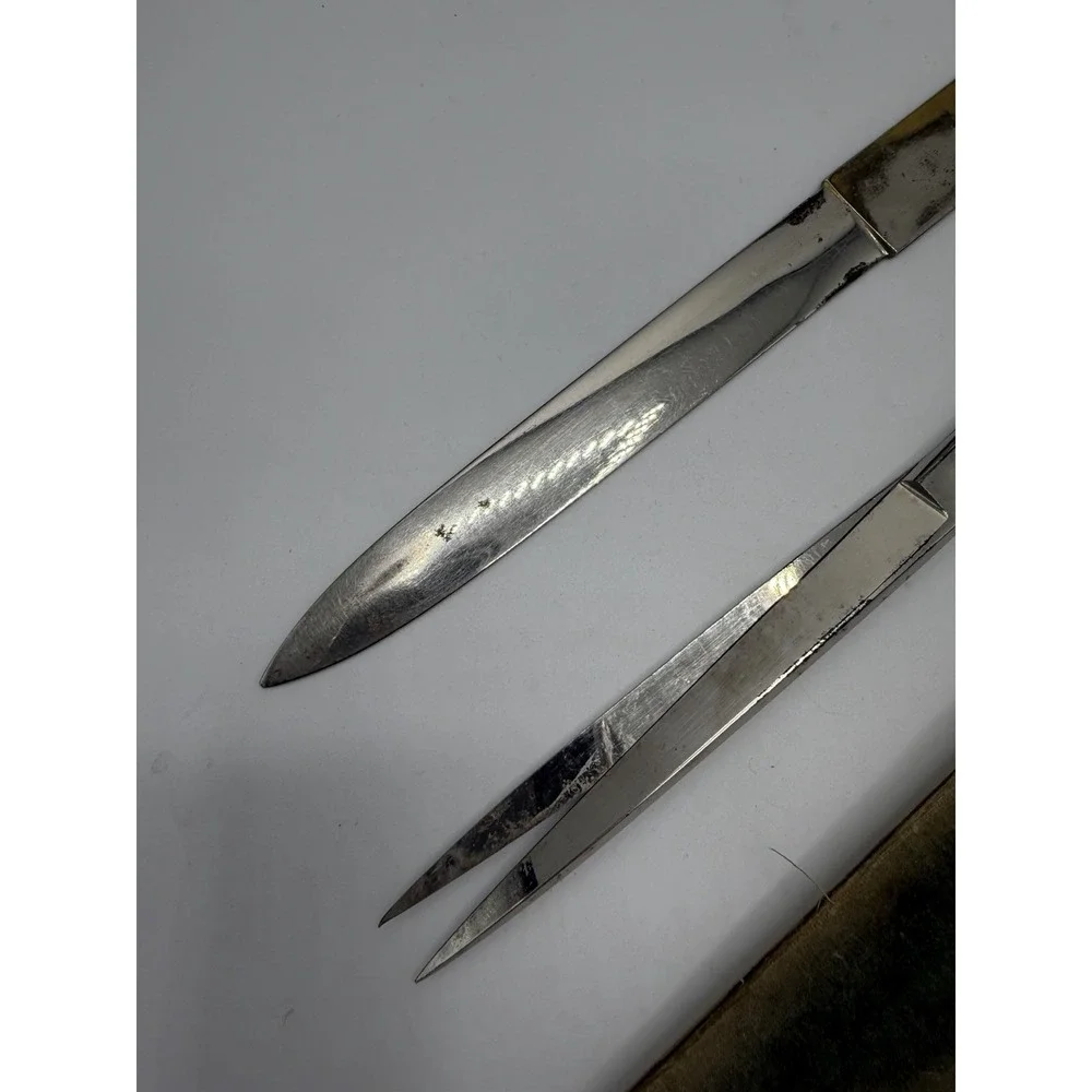 Vintage Griffon Germany Metal Scissors Letter Opener Desk Set Engraved Victorian